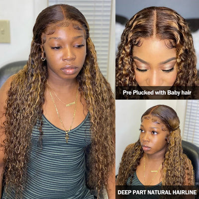 13x4 Highlight Wig Curly Human Hair Wigs For Women Colored Honey Blonde Lace Front Human Hair Wig 13x6 HD Deep Wave Frontal Wigs