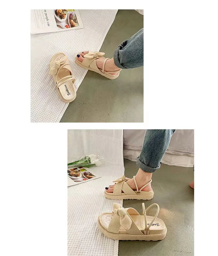 Fairy Style Women Sandals 2024 New Summer Women Slippers Outdoor Platform Beach Shoes Sexy Butterfly-Knot Women Roman sandalias
