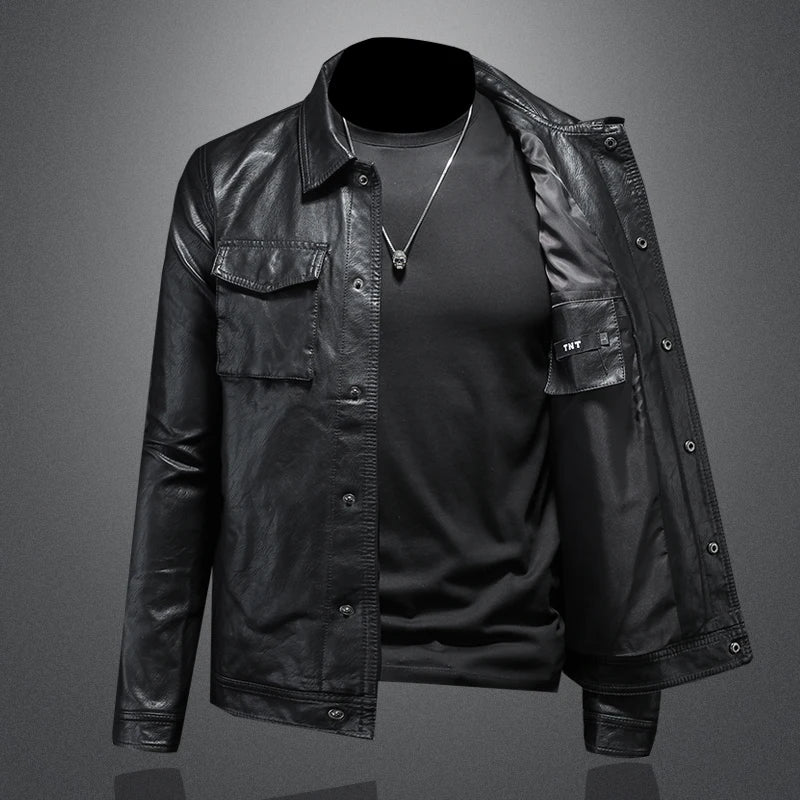 2024 Autumn and Winter New Men's Fashion Handsome with Fine Lapel Motorcycle Leather Coat Slim Stylish Man  Men Jacket