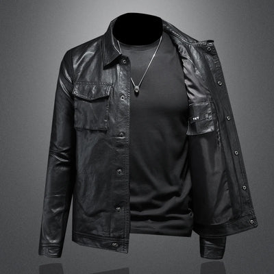 2024 Autumn and Winter New Men's Fashion Handsome with Fine Lapel Motorcycle Leather Coat Slim Stylish Man  Men Jacket