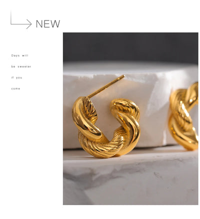 Yhpup 316L Stainless Steel Geometric Twisted Fashion Hoop Earrings for Women 18k Gold Plated Rust Proof Stylish Charm Jewelry