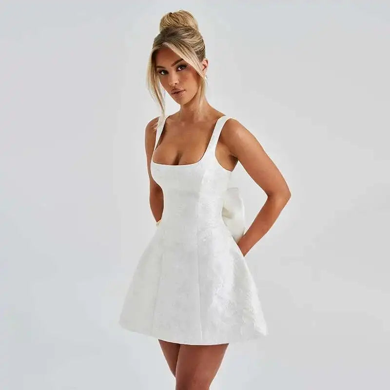 Townlike Jacquard Waist Wrap A-line Dress Women Spaghetti Strap 2025 Spring Summer Dress Bow Nightclub Sexy Party Dresses