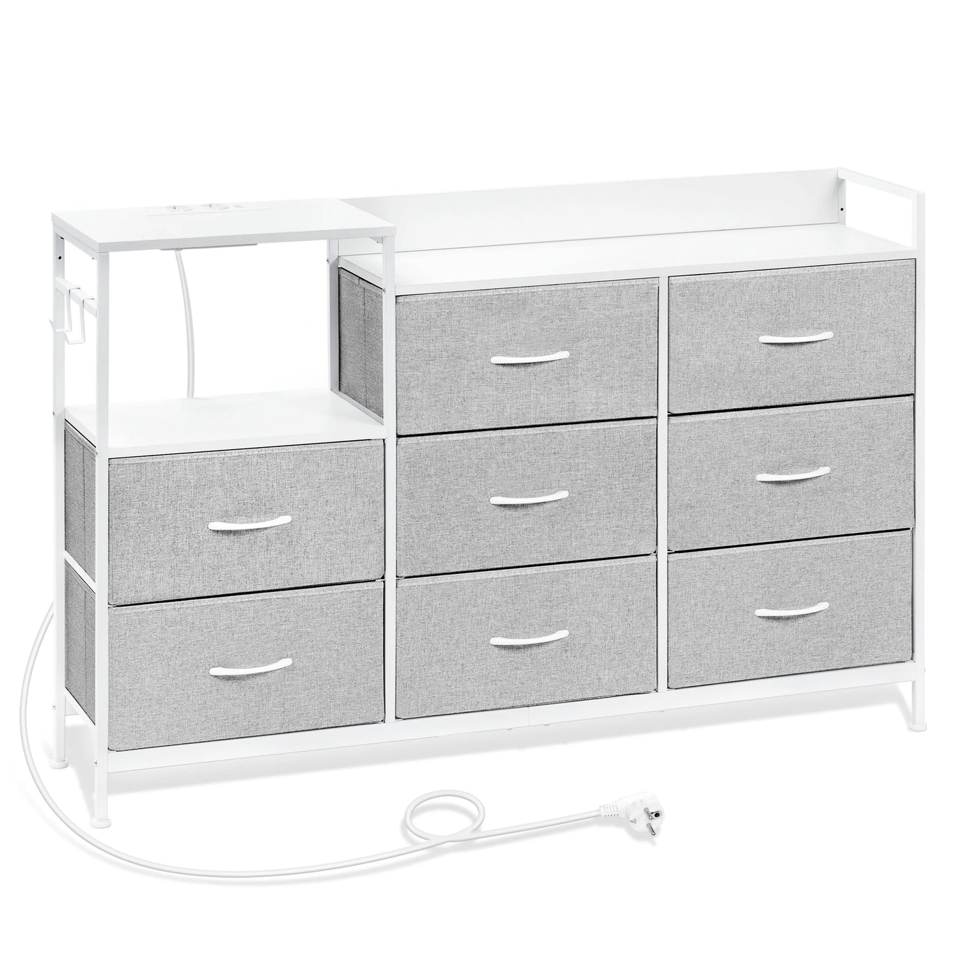 Chest of Drawers with 8 Fabric Drawer Sideboard Storage Cabinet for Kitchen Office with Charging Sockets Steel Frame 132x88x30cm