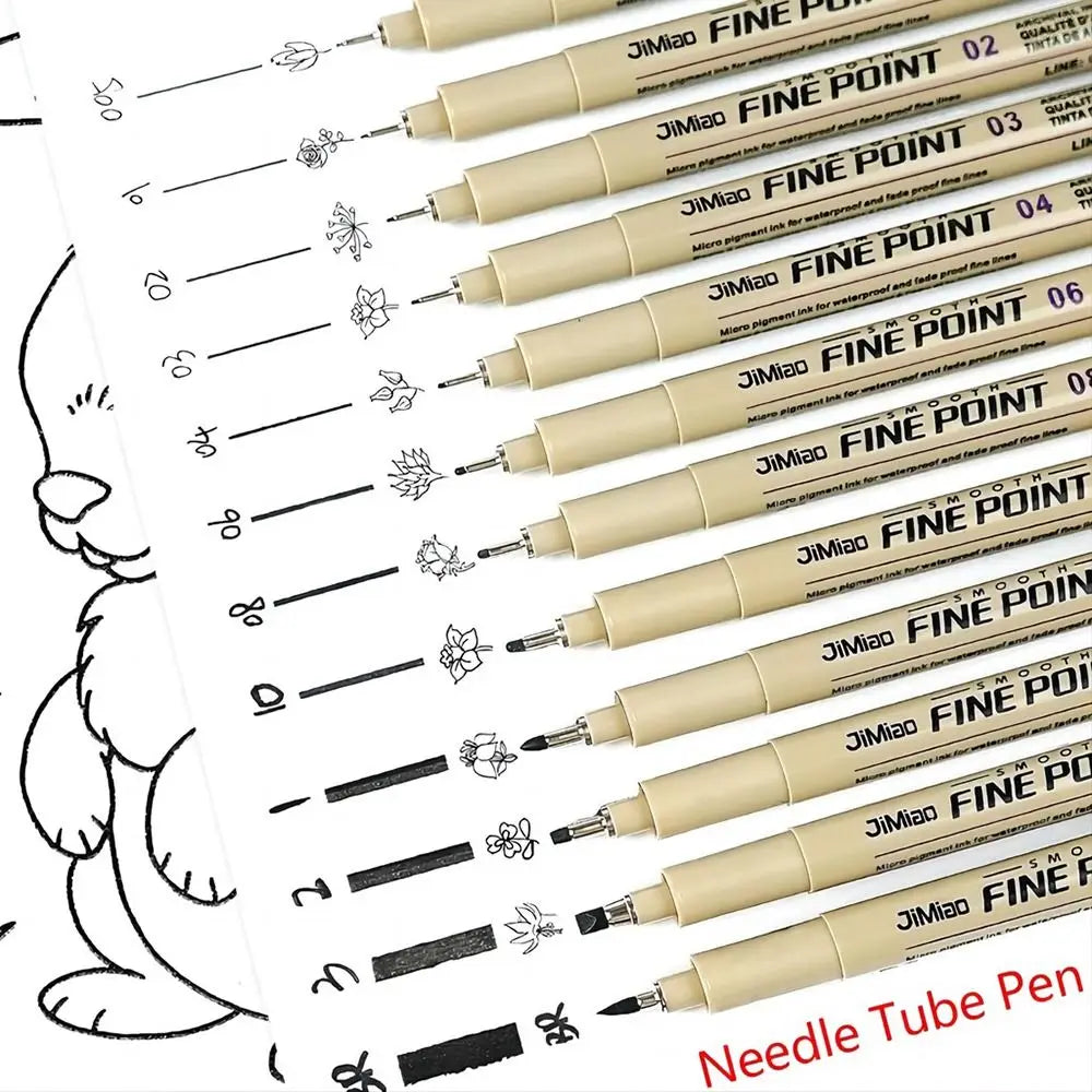 1Pcs Micron Ink Marker Pen Sketch Stationery Set Hook Line Sketching Needle Pen 12 Tips Art Supplies Drawing Pen
