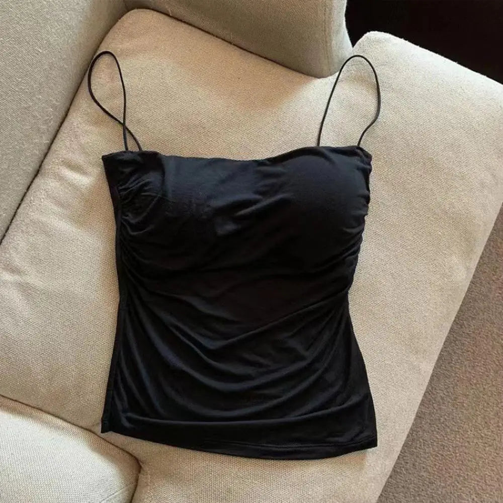 Women's Ribbed Tank Tops Y2K Cropped Tops with Bra Pads Knitted Button Down Suspenders Vest Sexy Camisole Female Short Tops