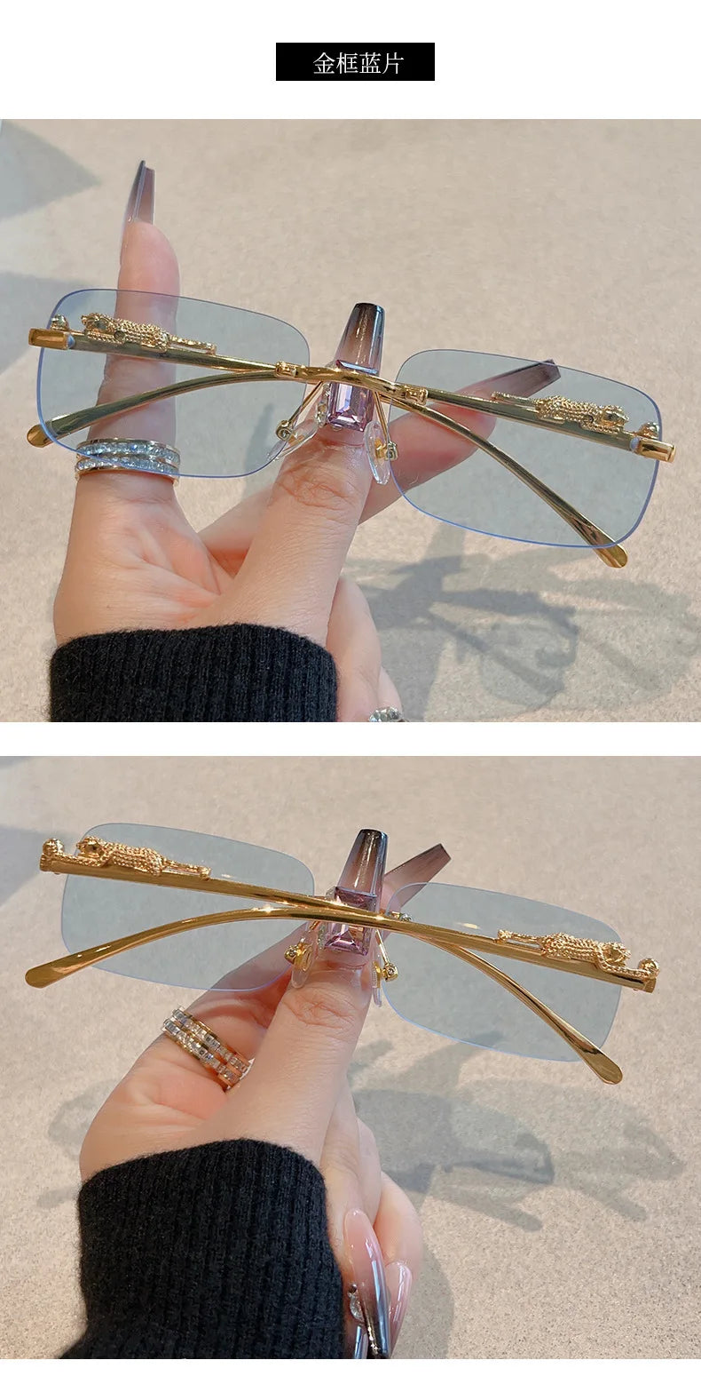 12pcs Brand Leopard Rimless Rectangle Sunglasses Fashion Y2K Frameless Sun Glasses Shades for Women Men UV400