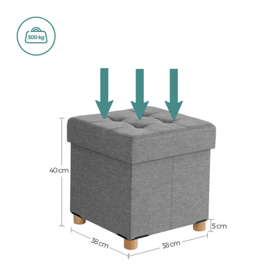 Storage Ottoman, Padded Foldable Bench, Chest with Lid, Solid Wood Feet, Space-Saving, Holds up to 300 kg, for Bedroom