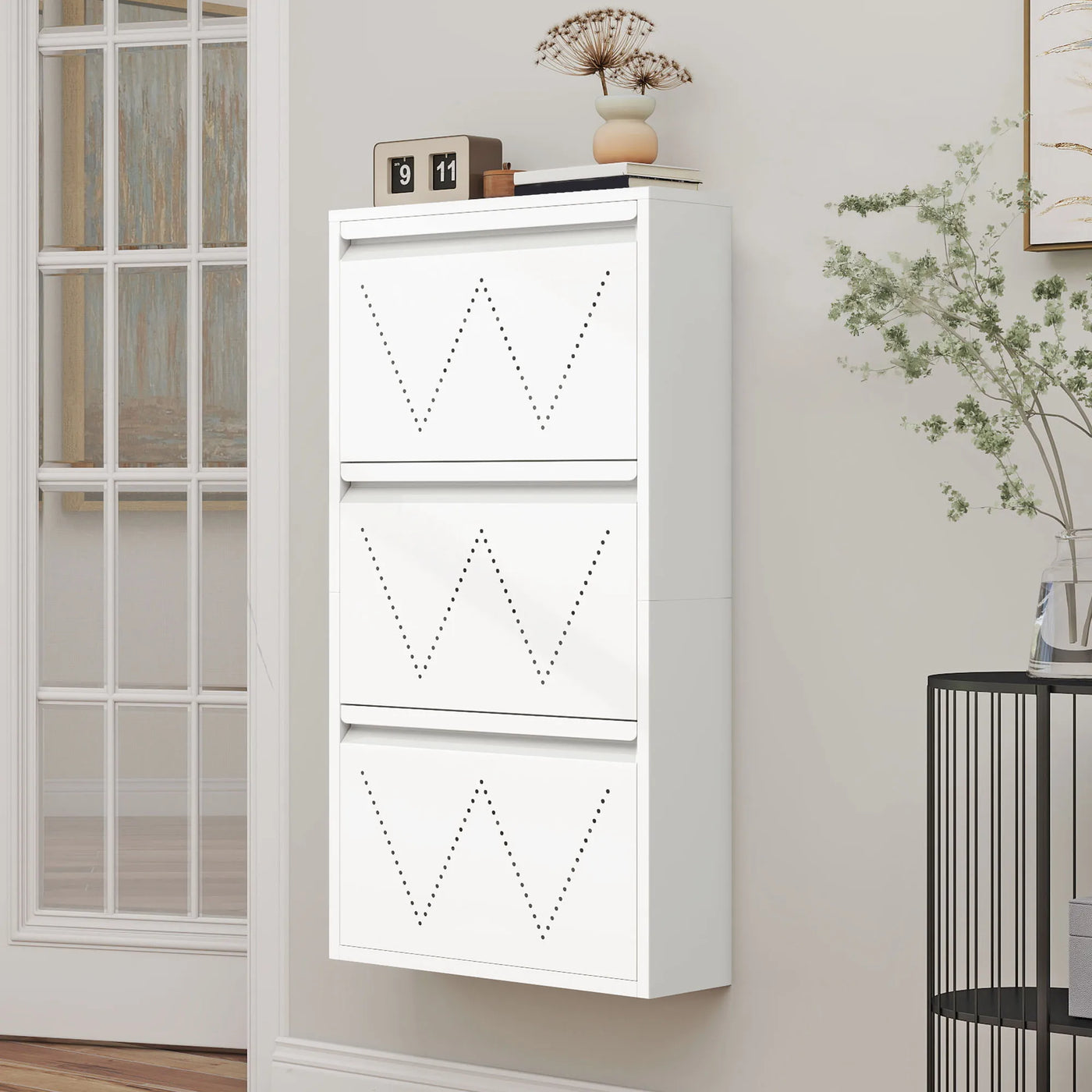 Thin 3-Drawer Shoe Cabinet - Space-Saving Steel Design with Ventilation for Entryway/Hallway
