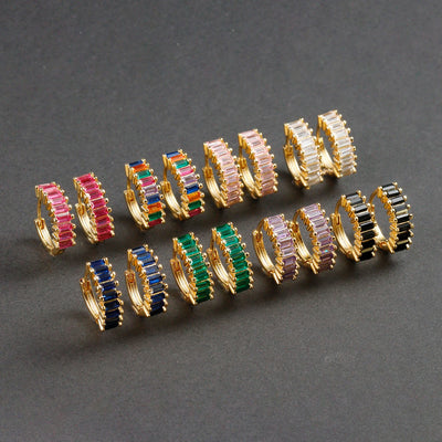 Fashion Multicolor Zircon Crystal Small Hoop Earrings Women Stainless Steel Flower Square Cartilage Earring Piercing Jewelry