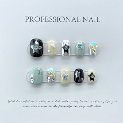 10Pcs Short Handmade Press on Nails Fake Nails Wearable Stick-on Nails False Nail Uñas Postizas Накладные Ногти 네일팁 Faux Ongles
