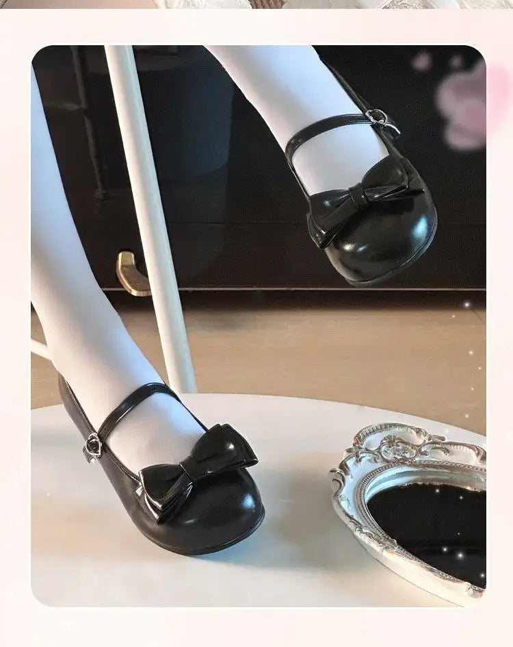 2025 Lolita Style Sweet Girls Princess Leather Shoes Elegant Bowknot Kids Ballet Shoes  Children Fashion Dresses Flat Shoes Soft