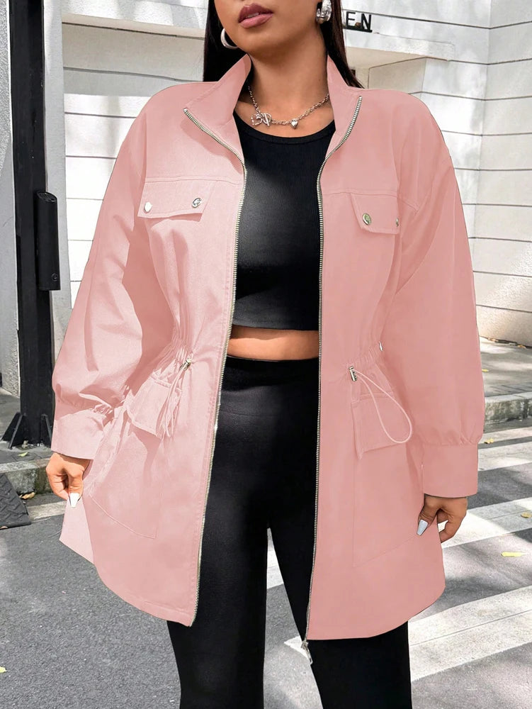 Plus Size Solid Colour Ladies Jacket Casual Fashion Windproof Zip Design Suitable for Autumn and Winter Coat