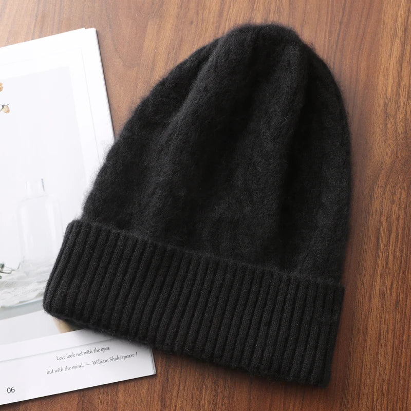 100%Pure Cashmere Women's Winter Hat 2023 Warm Wool Soft Beanie Bonnet y2k Rhombus Luxury Beanies For Lady Knitted Skullies Cap