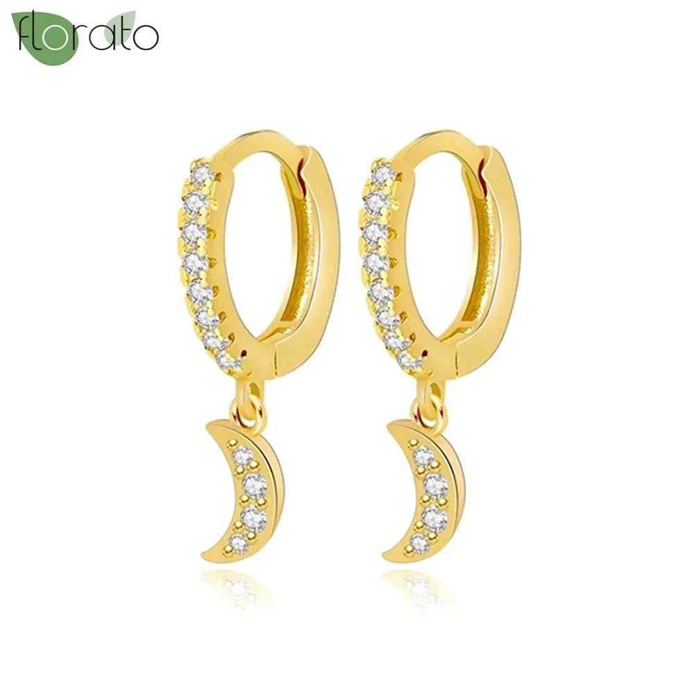 925 Sterling Silver Needle Little Huggies Hoop Earrings for Women Tiny Crystal Zirco Pendant Cartilage Earrings Piercing Jewelry