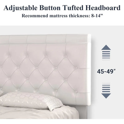 Allewie Queen Size Platform Bed Frame, Adjustable Faux Leather Headboard with Diamond Stitch and Button Tufted, Sturdy Wood Slat