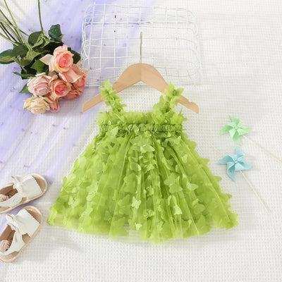 (0-3 Years) Summer New Baby Girls Dress Solid Color Halter Butterfly Embellished A-Line Skirt Mesh Sweet Princess Dress