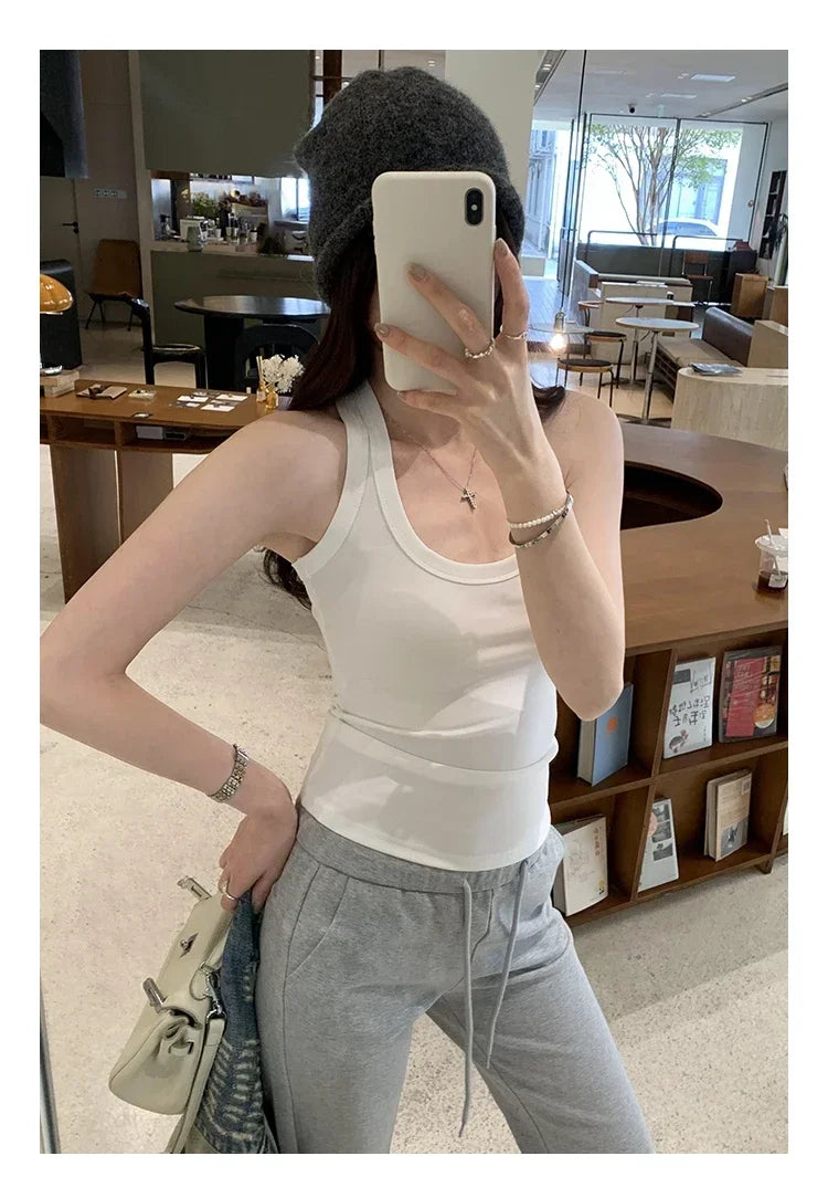 Summer Korean Style Woman Clothing Sleeveless T Shirt For Women Y2K Tshirts O Neck Casual Slim Tops Basic Solid Tees  Mujer 2025
