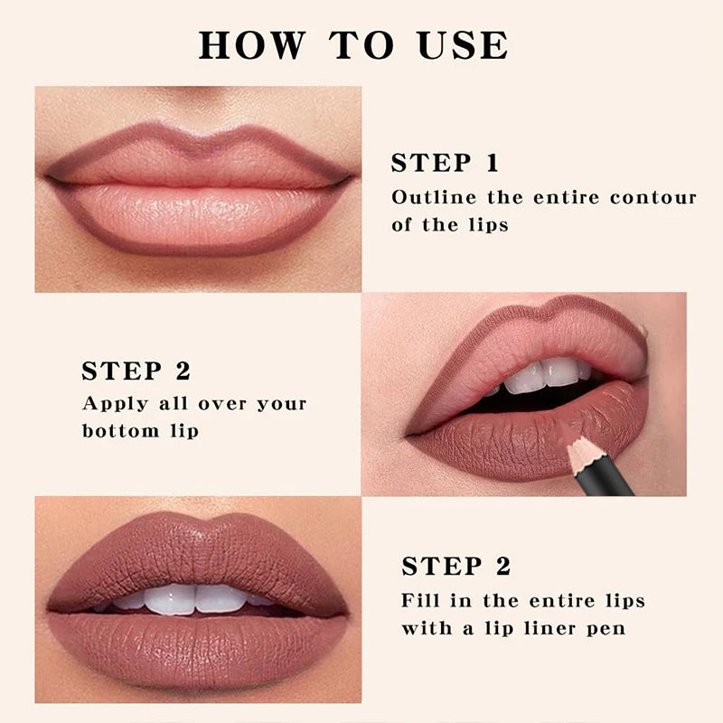 13 Colors Waterproof Nude Matte Lipliner Pencil Red Contour Tint Lipstick Long Lasting High Pigmented Lip Liner Lip Makeup Tool