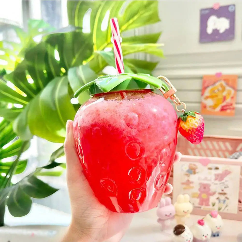 1Set Practical Juice Drinking Cup Lightweight Leak Proof Water Bottle 500ML Capacity PP Strawberry Straw Cup Kitchen Accessories