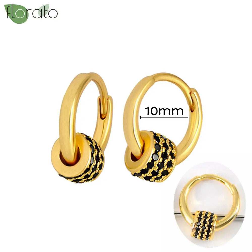 925 Sterling Silver Needle Fashion Round Pendant Small Earrings Luxury Gold Hoop Earrings for Women Premium Black Jewelry Gifts