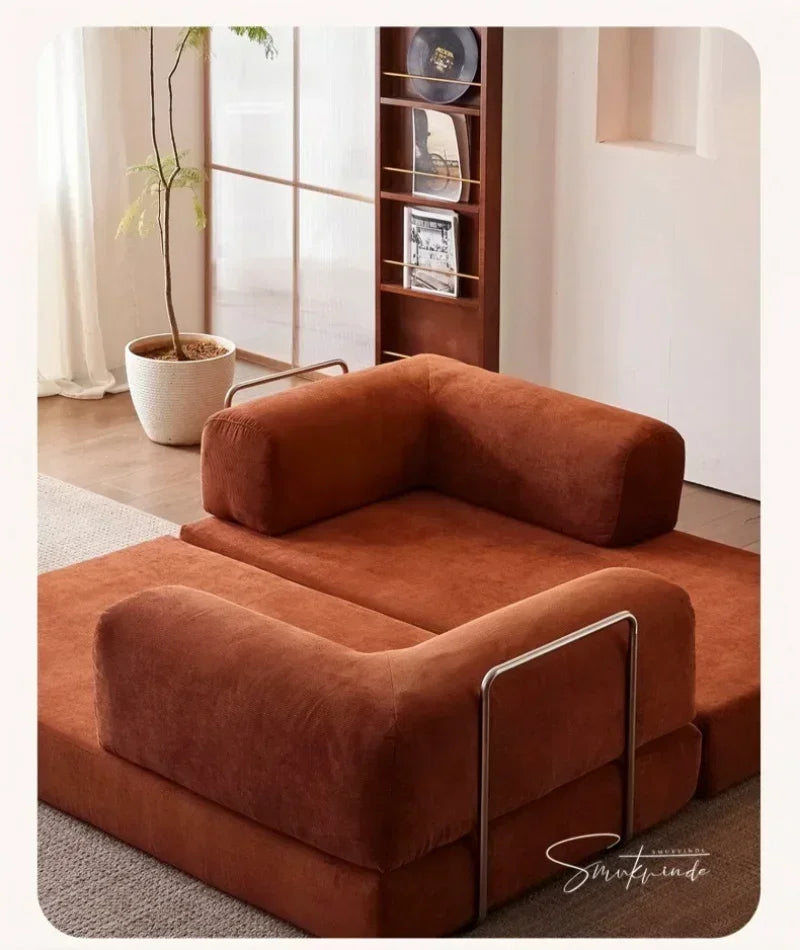 Italian Compressed Soft Sofa Convenient Minimalist Retro Corduroy Sofa Bed Foldable Washable Customizable for Living Room