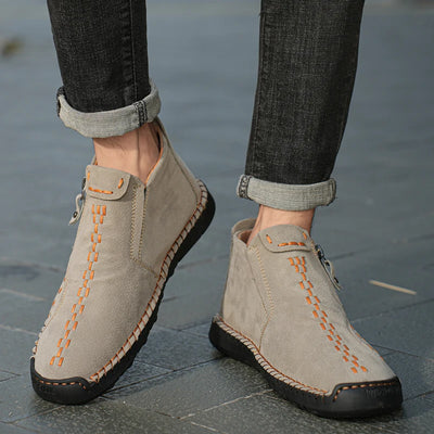 Handmade Leather Casual Shoes For Men Sneakers Men Flat Footwear Zipper Leather Boots Men Ankle Plus Size 39-48