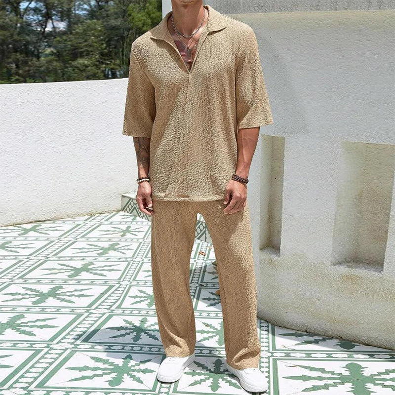 2024 Spring Summer Casual Cotton Shirts And Pants Suits Men Vintage Half Sleeve Irregular Cardigan Two Piece Sets Mens Outfits