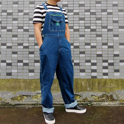 Men's Overalls Jumpsuit Large Size Strap Straight Blue Jeans With 7 Pockets