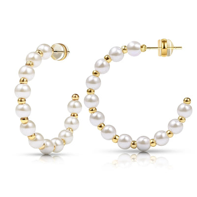 Shevalu New Women Elegant Pearl Hoop Earrings Lady Classic Design Multi-Size Earrings Luxury Hoops With 925 Sterling Silver Post