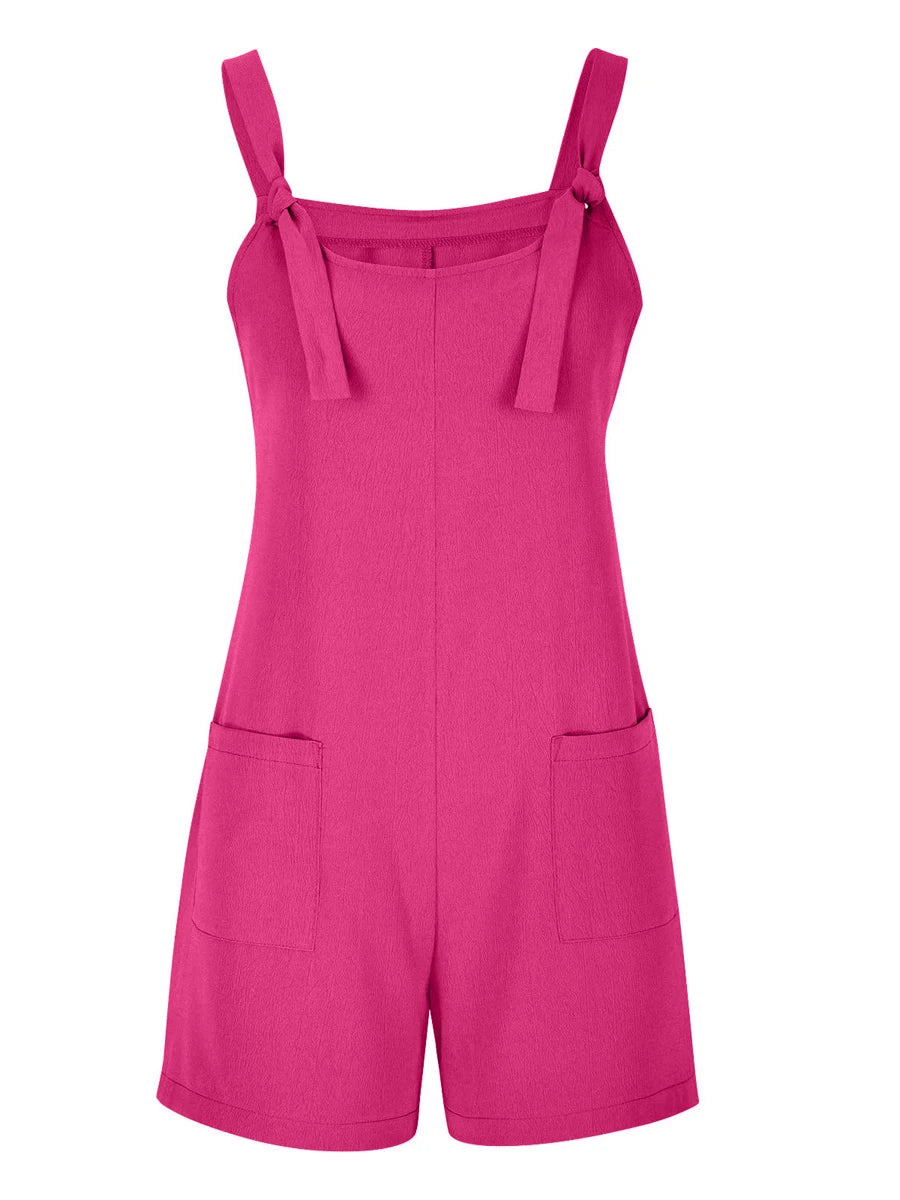 2025 Summer Women's Jumpsuit Overalls Short Loose Sleeveless Wide Leg Overall Solid Casual Romper with Pockets