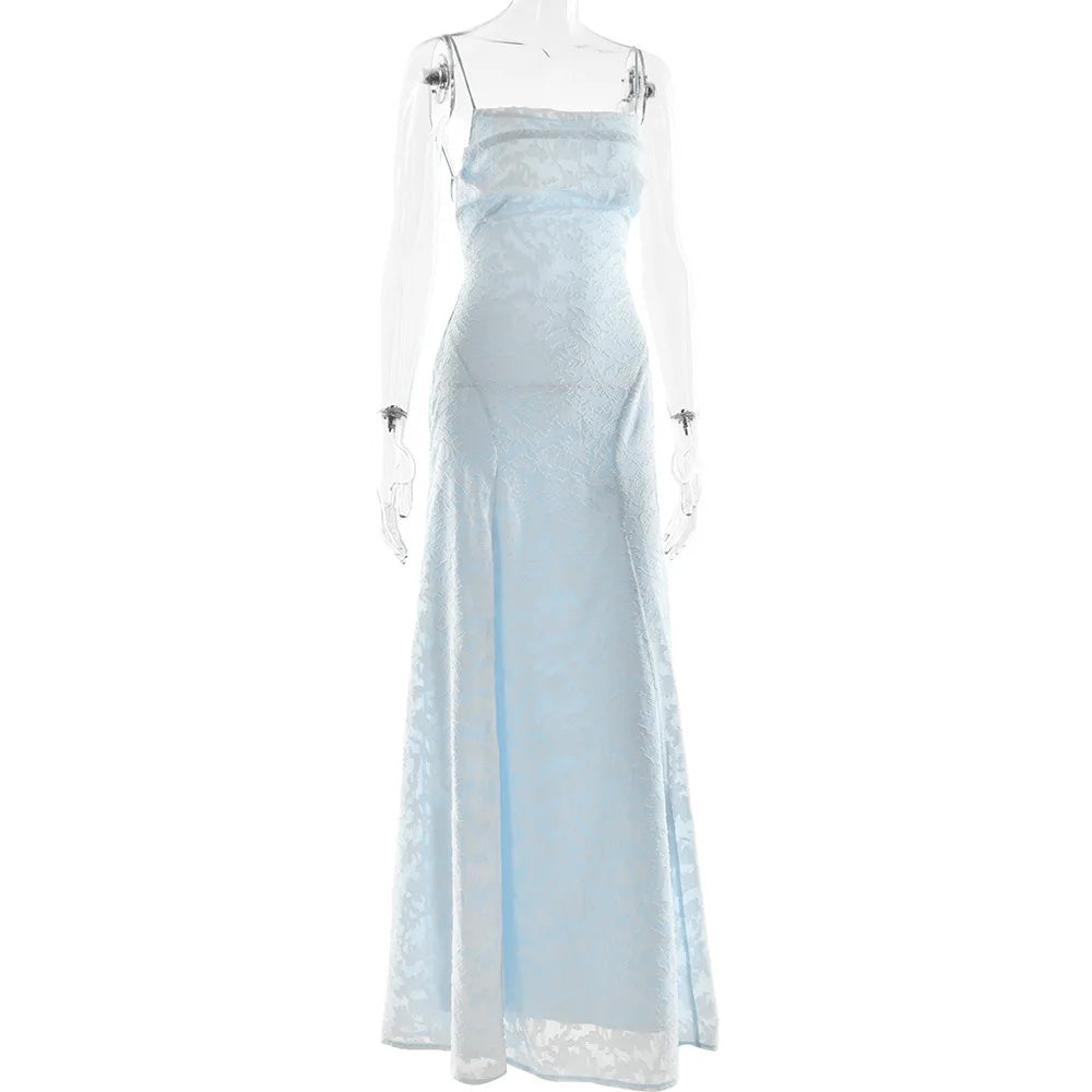 JULISSA MO Sexy Backless Chiffon Bandage Women Maxi Dress Spaghetti Strap Floral Dress Summer Skinny Elegant Party Evening Dress