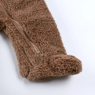 2025 Baby Winter Thick Romper Cotton Warm Long Sleeve Girl Jumpsuit Clothes 0-24M Newborn Boy Bear Fleece Hooded Pyjamas