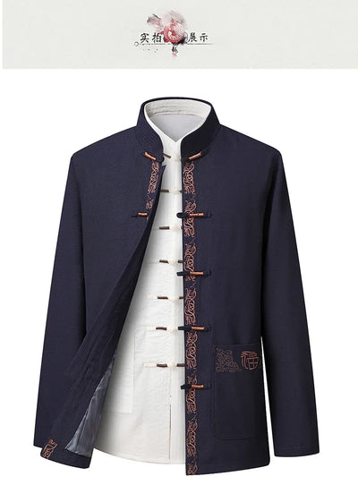 Tang Suit (top + Pants) Spring and Autumn Elderly People Door Flaperon Embroidery Father Men's Hanfu Chinese Style Suit