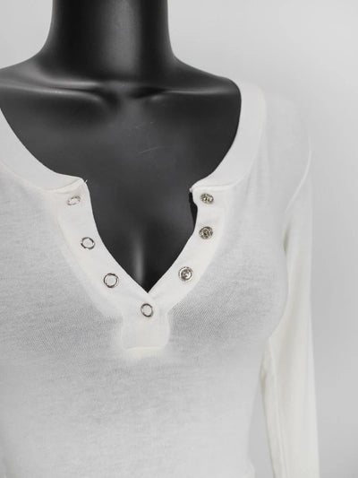 Button V-Neck Sexy Crop Top female long Sleeve Sashion Solid Color lady Tees Comfy Summer Basic Chic Thin T shirt See Through
