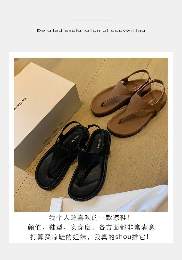 Flat with Slip-on Casual Modern Sandals Low Heel Solid 2025 High Quality Ladies Shoes Back Strap Roman Women's Sandals