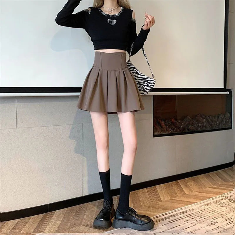 Lucyever Fashion Women Zipper High Waist Mini Skirt Korean Style Anti-Glare Pleated Skirt Female Show Leg Length A-Line Skirts
