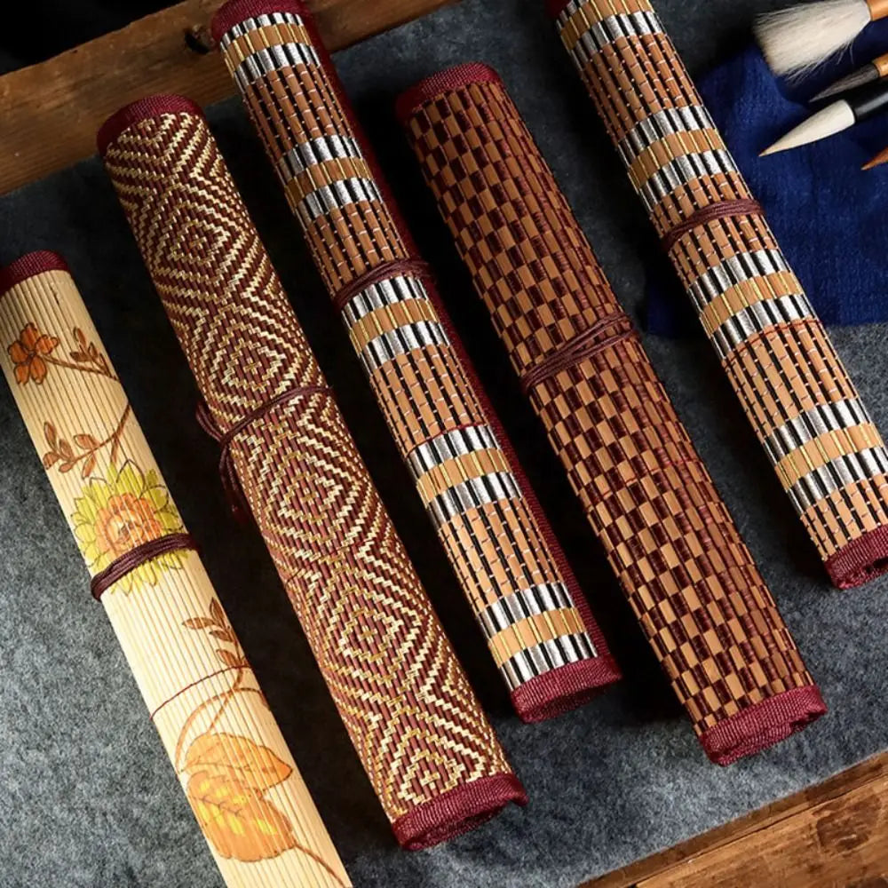 Bamboo Painting Brushes Holder High Quality Large Capacity Chinese Style Calligraphy Pen Curtain Pen Case Art Supplies