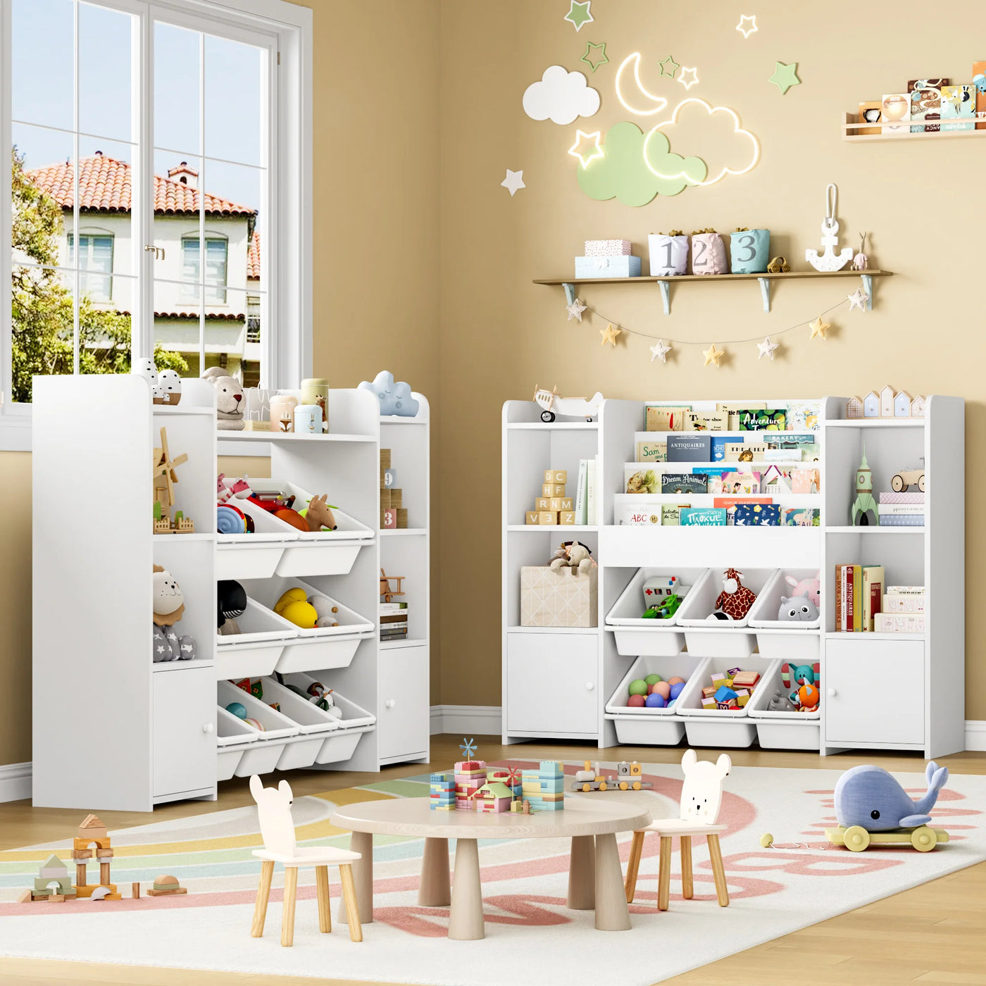 Children's shelf CHILDREN'S room furniture toys chest bookcase CHILDREN'S wardrobe with 6 boxing 4 bookshelves 8 shelves 119x29.5x94cm