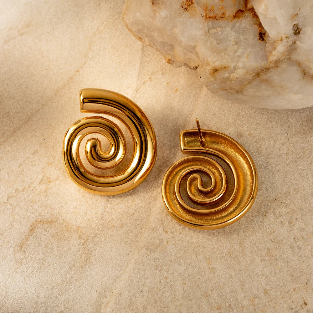 Youthway Stainless Steel Glossy Spiral Hollow Hoop Earrings 18K Gold Plated Exquisite Women's Accessories Jewelry Gift