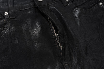 Streetwear Black Wax Leather Strecth Jeans for Men Ropa Hombre Baggy Y2k Flare Pants Oversized Straight Denim Trousers
