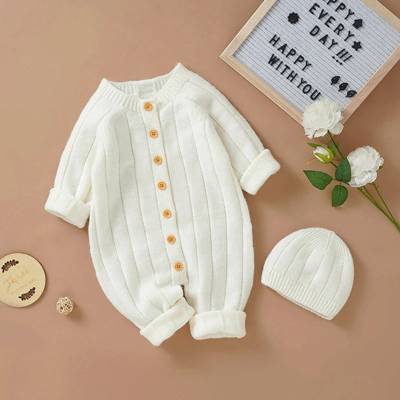 Ma&Baby 0-18M Warm Baby Clothing Knit Romper Newborn Infant Toddler Boy Girl Long Sleeve Jumpsuit + Hat Fall Spring Outfits