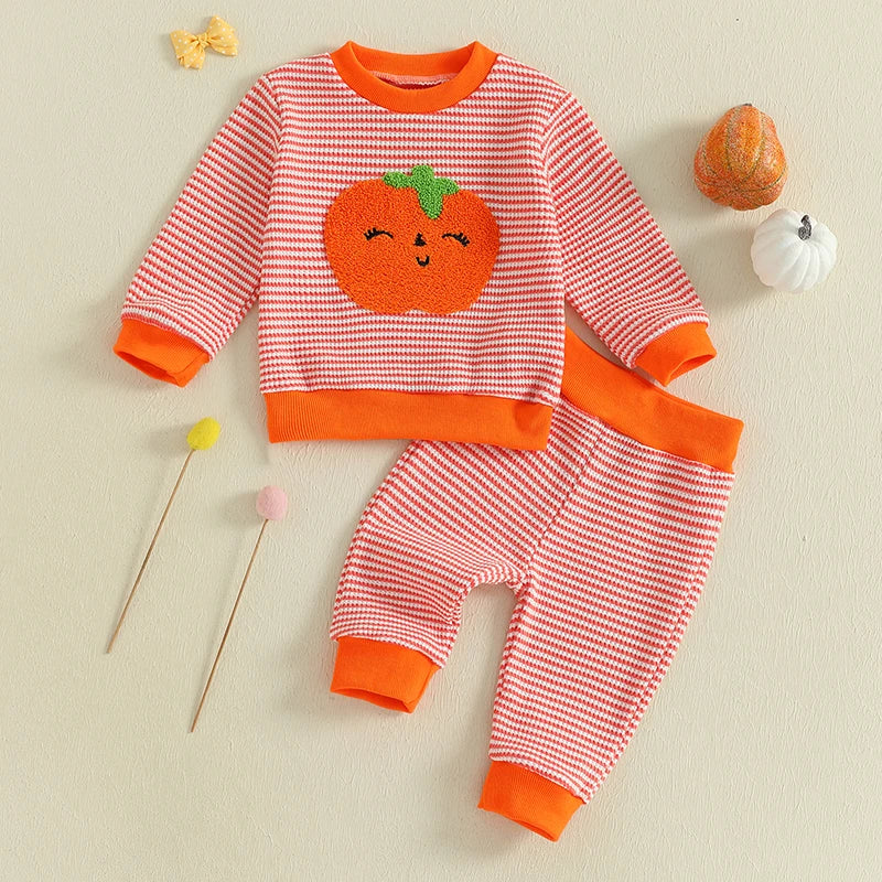 Adorable Baby Boys Girls Thanksgiving Costumes Turkey Tree Ghost Pumpkin Embroidery Hoodies and Pants 2Pcs Outfit Set for Fall