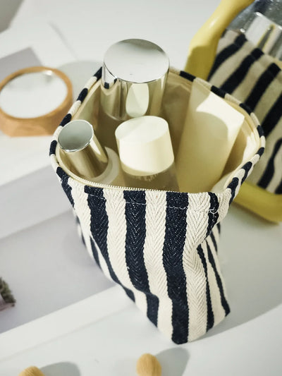 Women Waterproof Cosmetic Bag Storage Vertical Stripe Cosmetic Bag Makeup Case Travelling Pouch For Ladies Pencil Case
