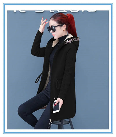 Plus Velvet Thicken Lamb Plush Coat Female 2024 New Autumn And Winter Parka Lace-Up Of Hooded Loose Long Trench Coat Embroid LA