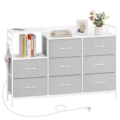 Chest of Drawers with 8 Fabric Drawer Sideboard Storage Cabinet for Kitchen Office with Charging Sockets Steel Frame 132x88x30cm