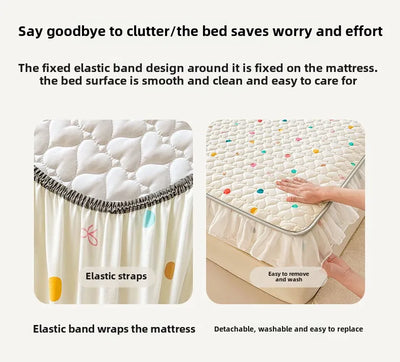 2025 New Single Bed Hat Korean Lace Bed Sheet Cover Chiffon Princess Wind Ins Cotton Four Seasons Bedspread Protective Cover