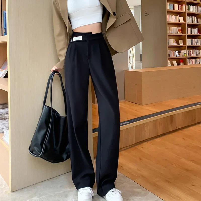 High-Waisted Draped Casual Trousers