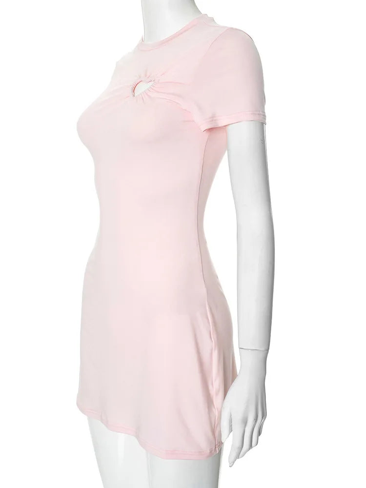 Love Hollow Out Short Sleeve Mini Dress Pink White Black Casual Dresses Womens Summer Clothes N85-BD16
