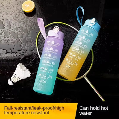 900ml Sports water Bottle High Temperature Resistant Graduated Straw Cup Rainbow Frosted Progressive Color Water Cup Plastic Cup