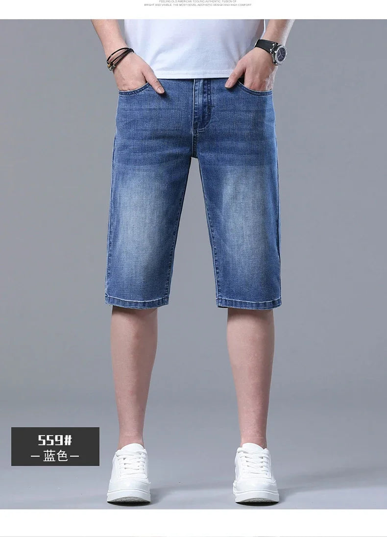 2024 New in SULEE Brand Summer  Men's Stretch Short Jeans Fashion Casual Slim Fit High Quality Elastic Denim Shorts Male Clothes